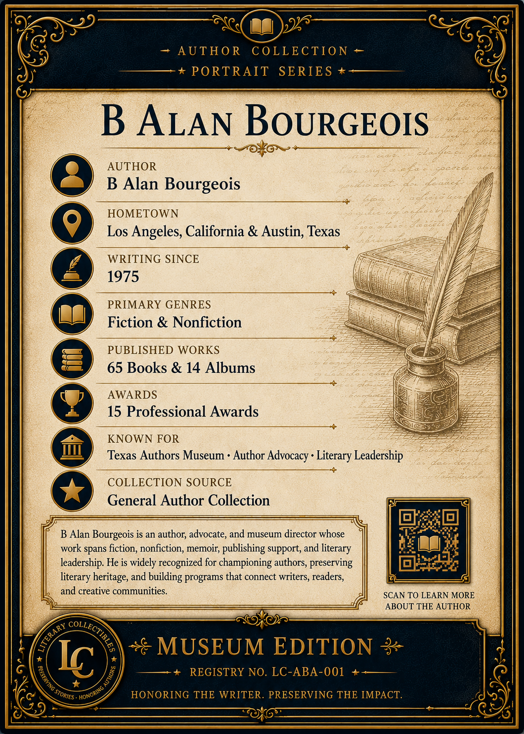 Back of the B. Alan Bourgeois Literary Collectibles Author Collection card